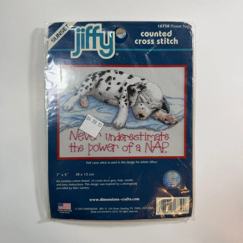 Sunset Jiffy Counted Cross Stitch Kit 16750 Power Nap Dalmatian Puppy 5x7 2003